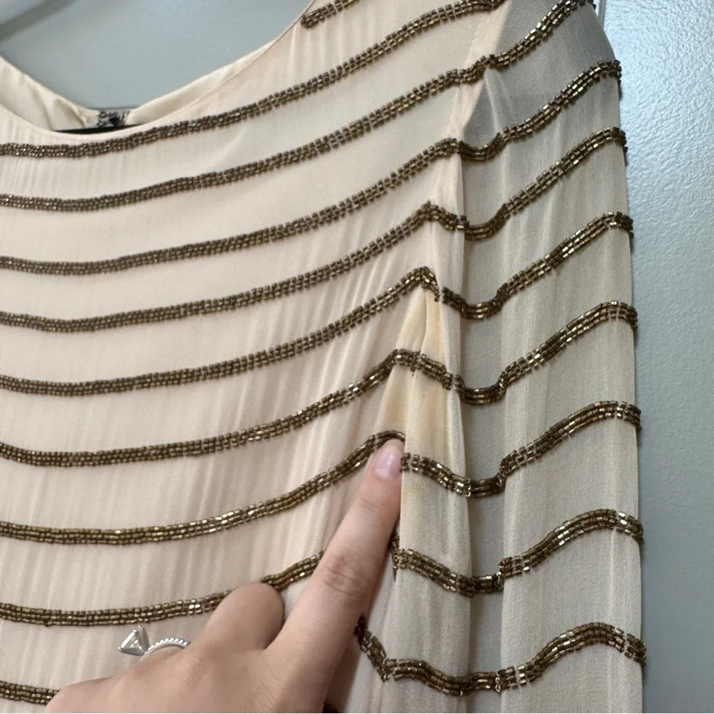 ALICE + OLIVIA | Laia Bell Sleeve Sequin Silk Stripe Dress $600+ Size Medium - Picture 13 of 14